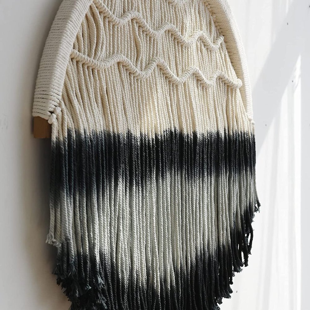 Boho Black Ombré Cream Macrame Circle Hippie Indie Tie-Dye Dipped Home Decor - Picture 5 of 10